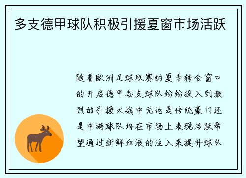 多支德甲球队积极引援夏窗市场活跃