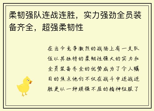 柔韧强队连战连胜，实力强劲全员装备齐全，超强柔韧性