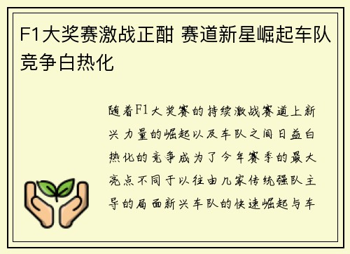 F1大奖赛激战正酣 赛道新星崛起车队竞争白热化